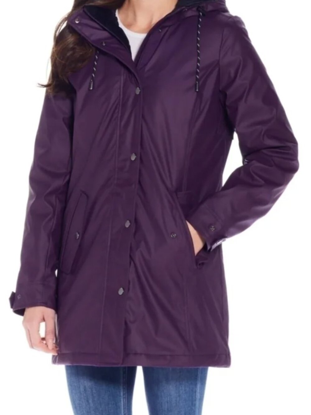 Weatherproof Women's Hooded Rain Slicker Jacket Plum Size Small